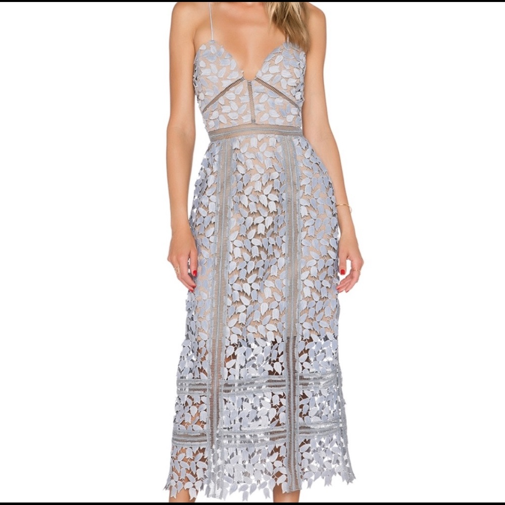 Self-Portrait Arabella Lilac Lace Midi Dress Size 8